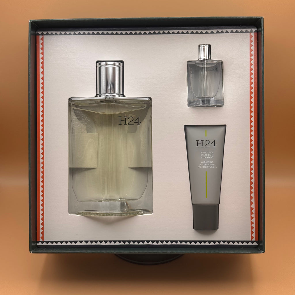 H24 Eau de toilette skincare product set in a box on an orange background