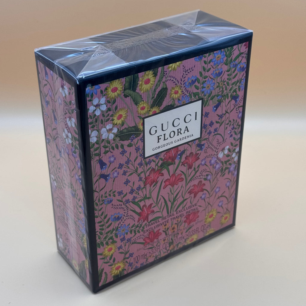 Gucci Flora box with floral design on a beige background