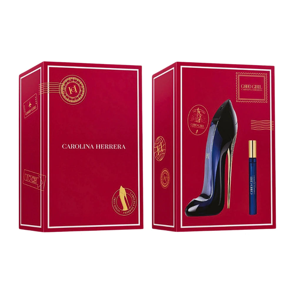 Red Carolina Herrera perfume box with high heel design